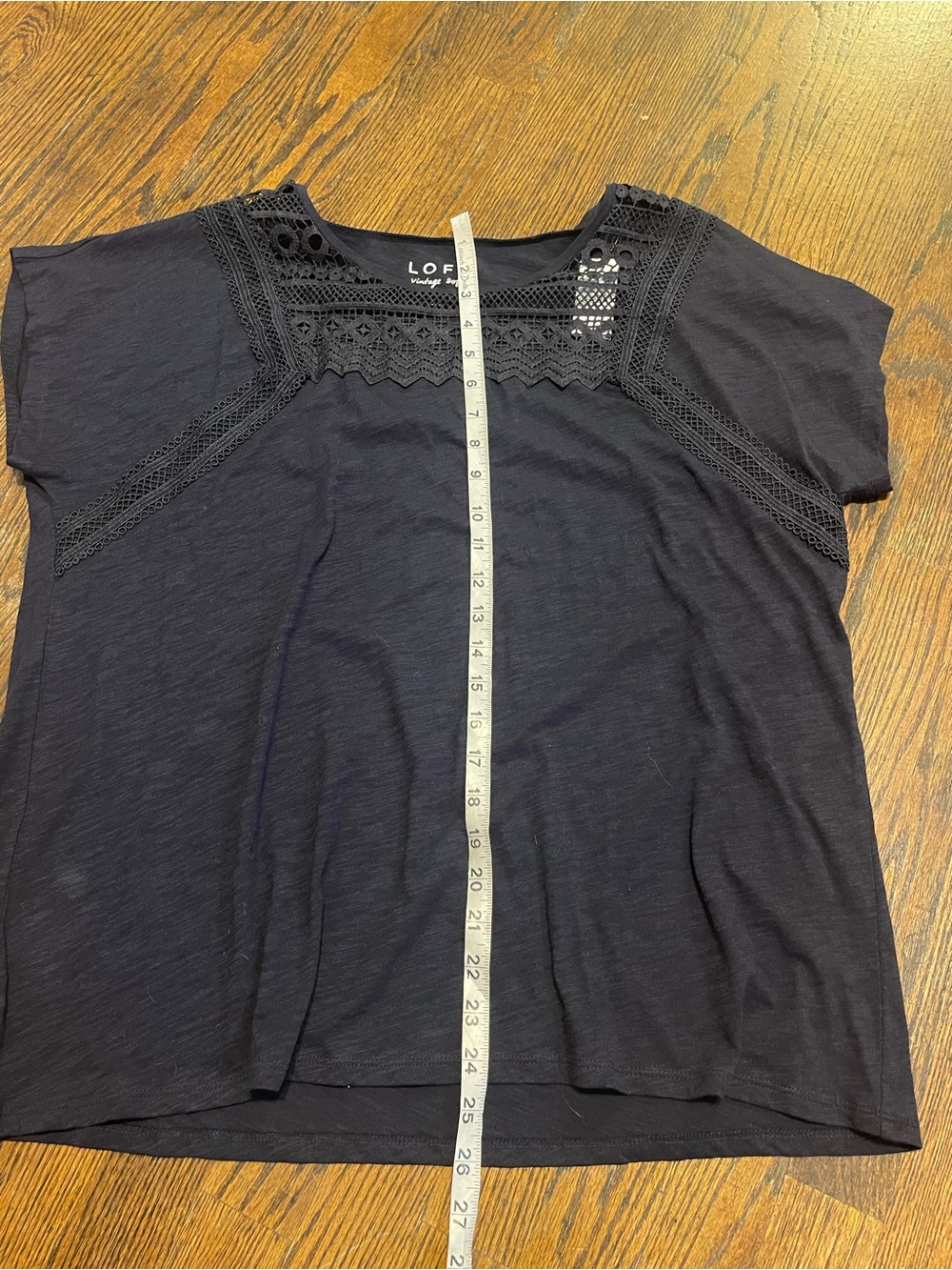 LOFT women’s casual Navy Lace Yoke Short Sleeve Blouse size XL 100% cotton NWT - Picture 13 of 15